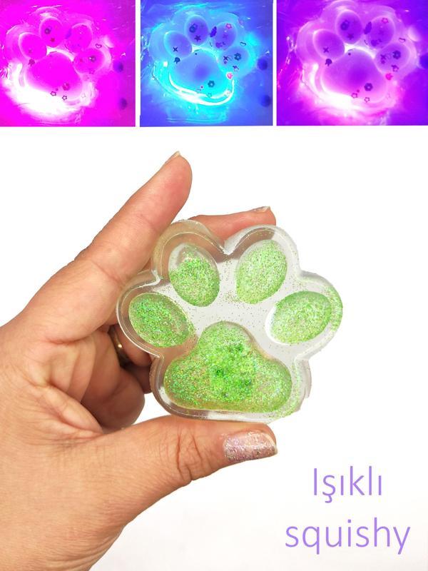 Işıklı Simli Şeffaf Pati Squishy Taba Sukuşi Yumuşacık 6 cm Pati Sukuşi - Yeşil - Image 1