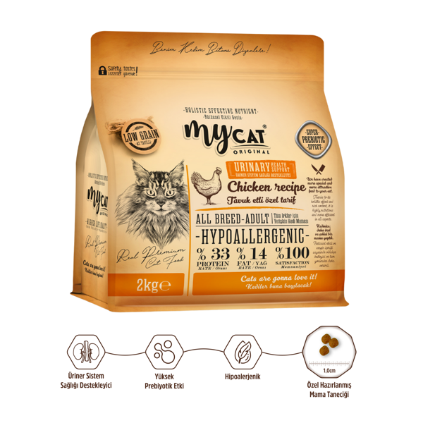 MyCat Original Az Tahıllı Urinary Tavuk Etli Yetişkin Kedi Maması 2kg - Image 1