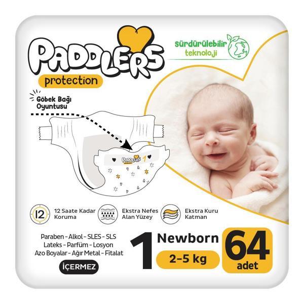 Paddlers Protection Bebek Bezi 1 Numara Yenidoğan 64 Adet (2-5 Kg) Jumbo Paket - Image 1