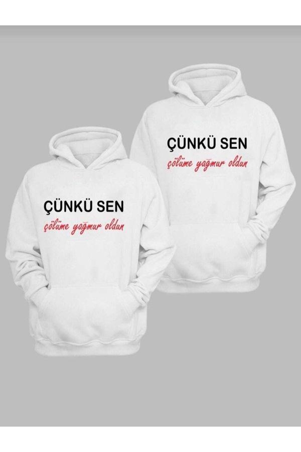 Bav Butik Ayvitrin Sevgili Kombini Çift Unicex Iki Iplik Sweatshirt Beyaz - Image 1