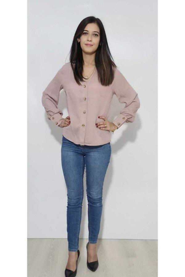 Bav Butik Ayvitrin Kadın Gömlek Düğmeli Vizon - Image 1