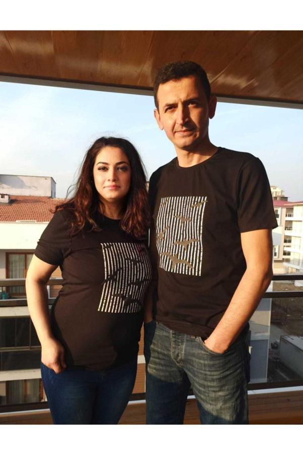 Bav Butik Ayvitrin Sevgili Kombini Çift Unicex T-Shirt Kuş Kabartmalı Desensiyah - Image 1