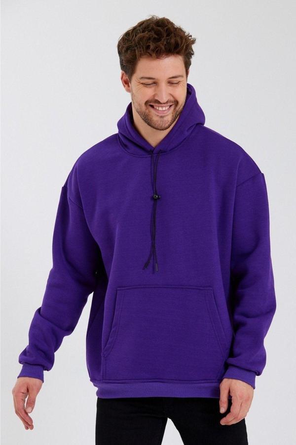 Bav Butik Ayvitrin Sevgili Kombini Çift Oversize Kapşonlu Üç Iplik Sweatshirt Mor - Image 1