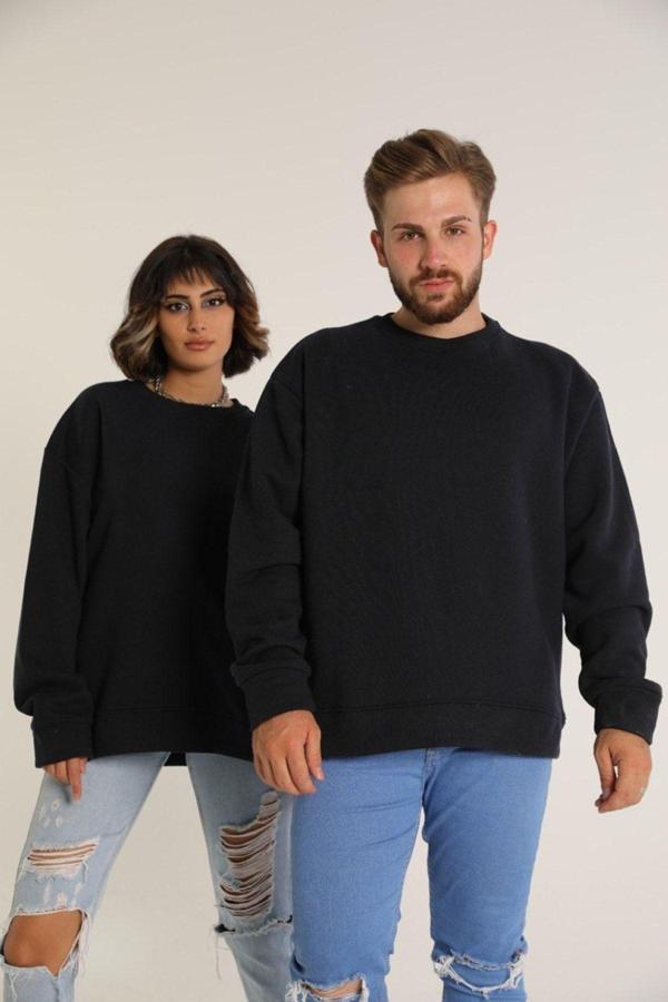 Bav Butik Ayvitrin Sevgili Kombini Çift Unisex Triko Ovarsize Bisiklet Yaka Siyah - Image 1