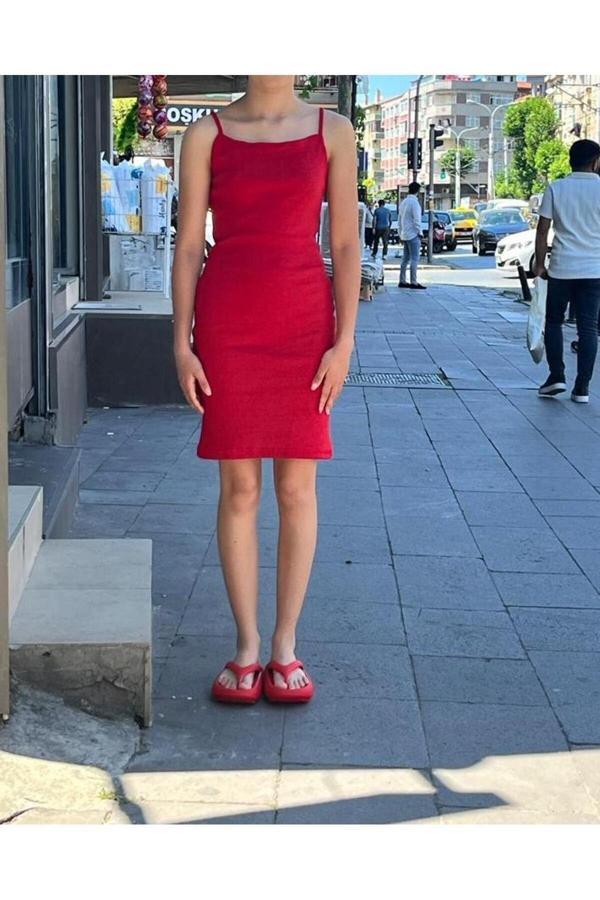 Bav Butik Ayvitrin Kadın Bisiklet Yaka Ip Askılı Elbise Yazlık Triko - Image 1