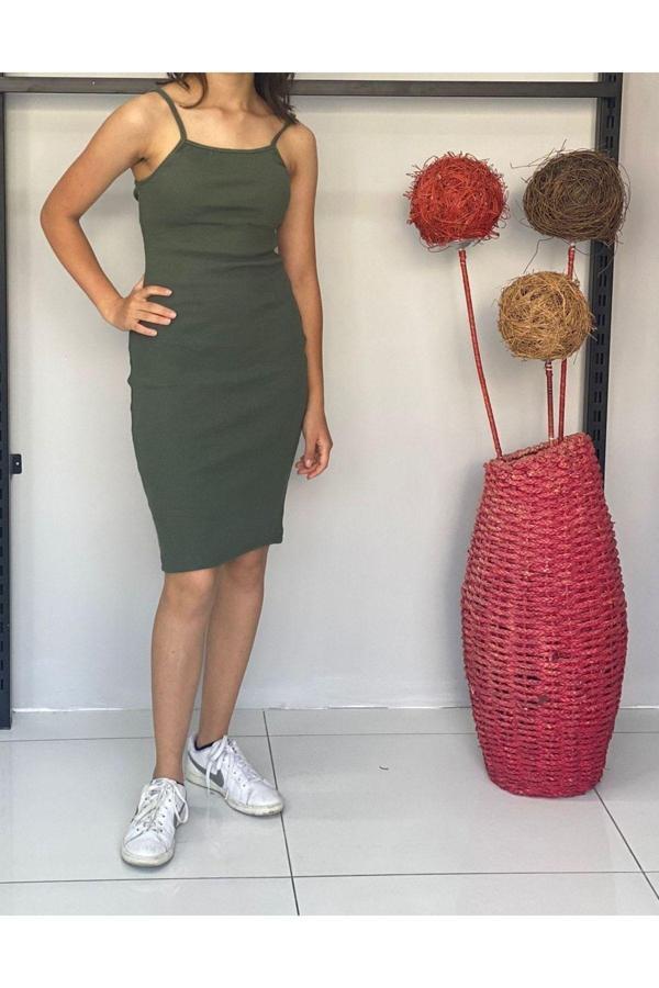 Bav Butik Ayvitrin Kadın Bisiklet Yaka Ip Askılı Elbise Yazlık Triko - Image 1