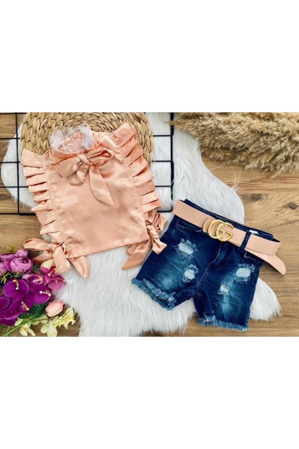 Bav Butik Ayvitrin Kız Çocuk Takım Kot Kemerli Ve Üst - Image 1