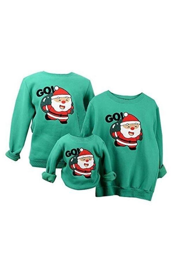 Bav Butik Ayvitrin Unisex Yılbaşı Noel Baba Baskılı Sweatshirt Yeşil - Image 1