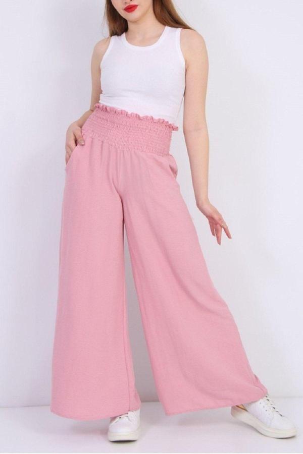 Bav Butik Ayvitrin Kadın Bel Lastikli Bol Paça Pantolon Pudra - Image 1