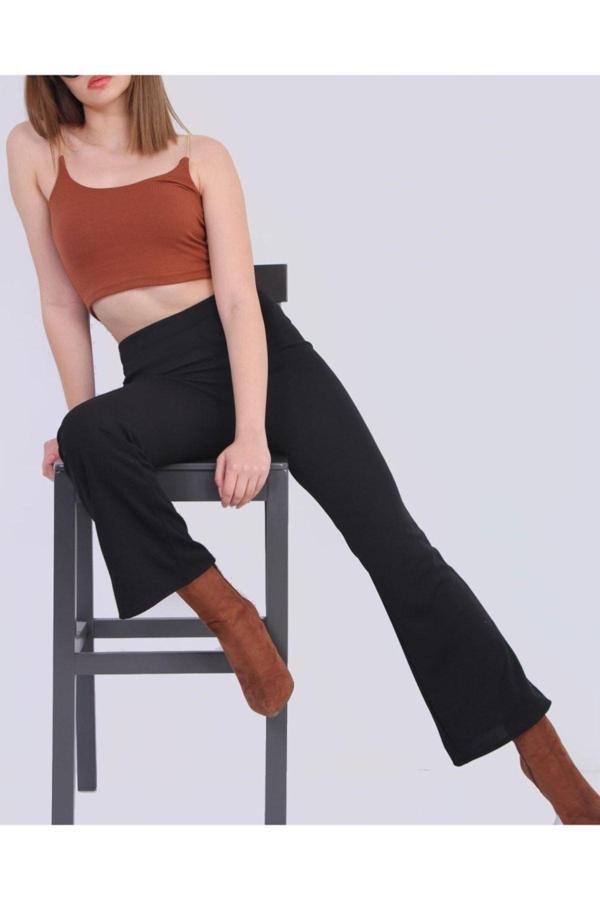 Bav Butik Ayvitrin Kadın Ispanyol Paça Pantolon Siyah - Image 1