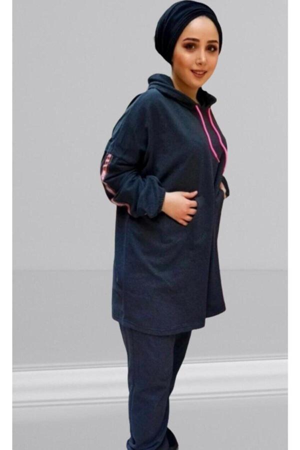 Bav Butik Ayvitrin Tesettür Antrasit Pembe Fosforlu Eşofman Takımı - Image 1