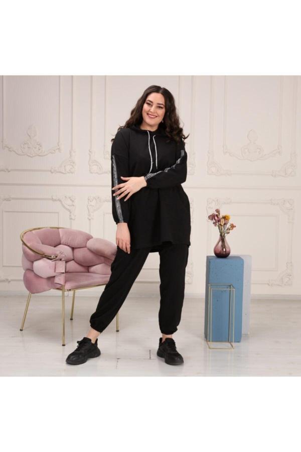 Bav Butik Ayvitrin Kadın Tesettür Oversize Model Eşofman Takımı Siyah - Image 1