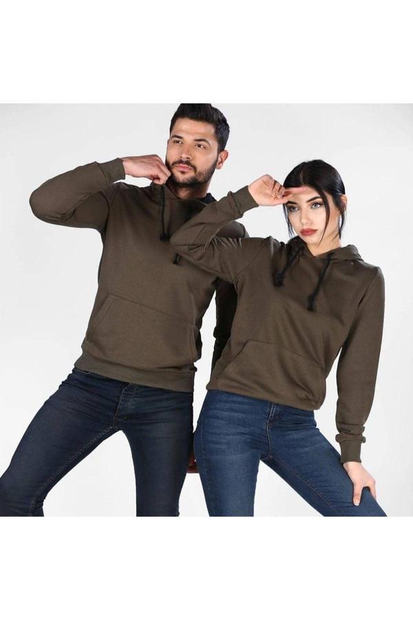 Bav Butik Ayvitrin Sevgili Kombini Unisex Kanguru Cepli Sweatshirt Haki - Image 1