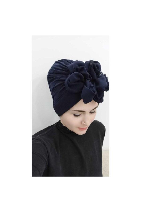 Bav Butik Ayvitrin Kadın Tesettür Şerit Detay Çift Taraflı Bone Lacivert - Image 1