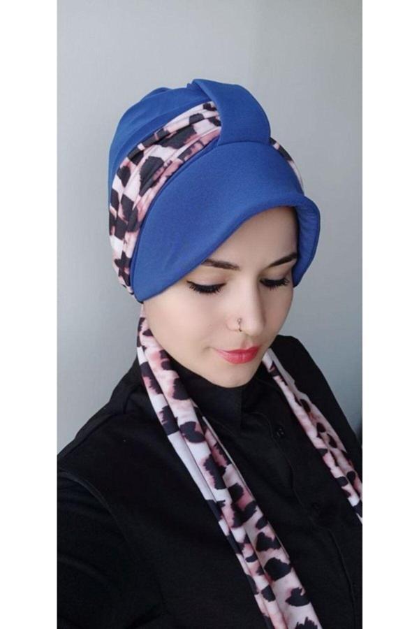 Bav Butik Ayvitrin Leopar Atkılı Bone Mavi - Image 1