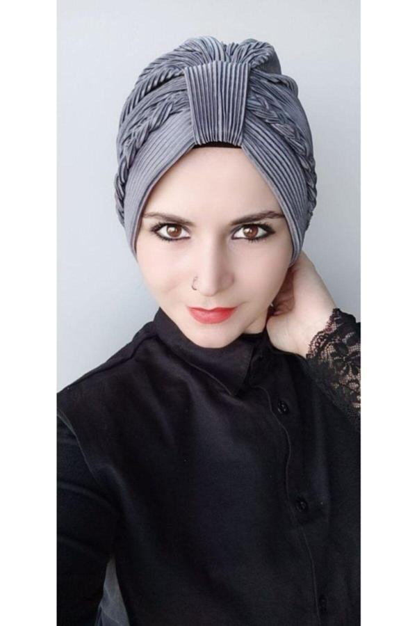 Bav Butik Ayvitrin Kadın Piliseli Burgu Bone Gri - Image 1