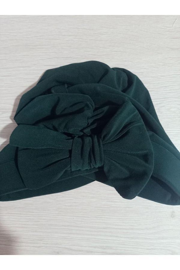 Bav Butik Ayvitrin Kadın Fiyonklu Çift Taraflı Bone Zümrüt Yeşili - Image 1