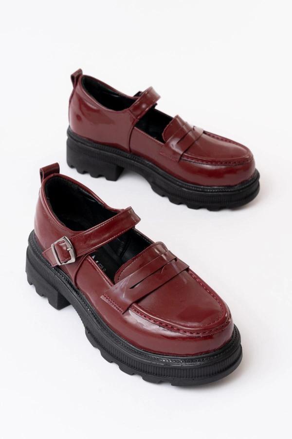 745-771 Bordo Rugan Kadın Günlük Yüksek Tabanlı Loafer Ayakkabı - Image 1