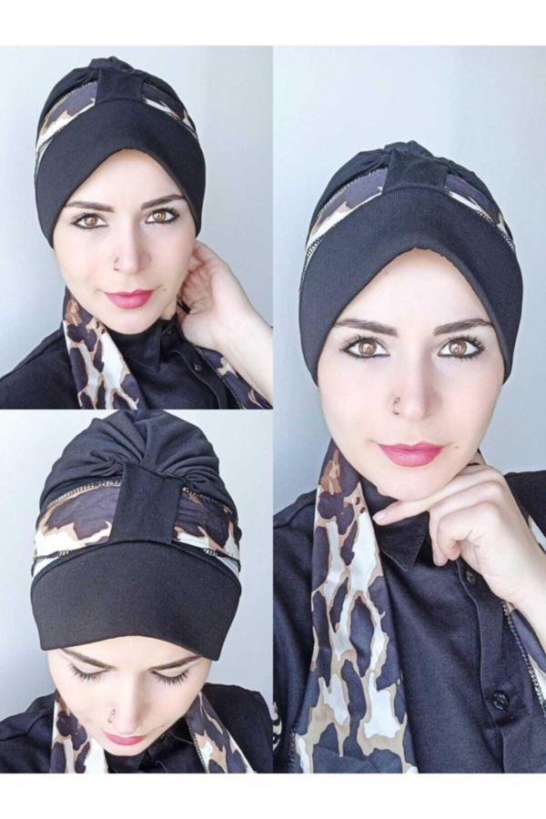 Bav Butik Ayvitrin Leopar Atkılı Bone Siyah - Image 1