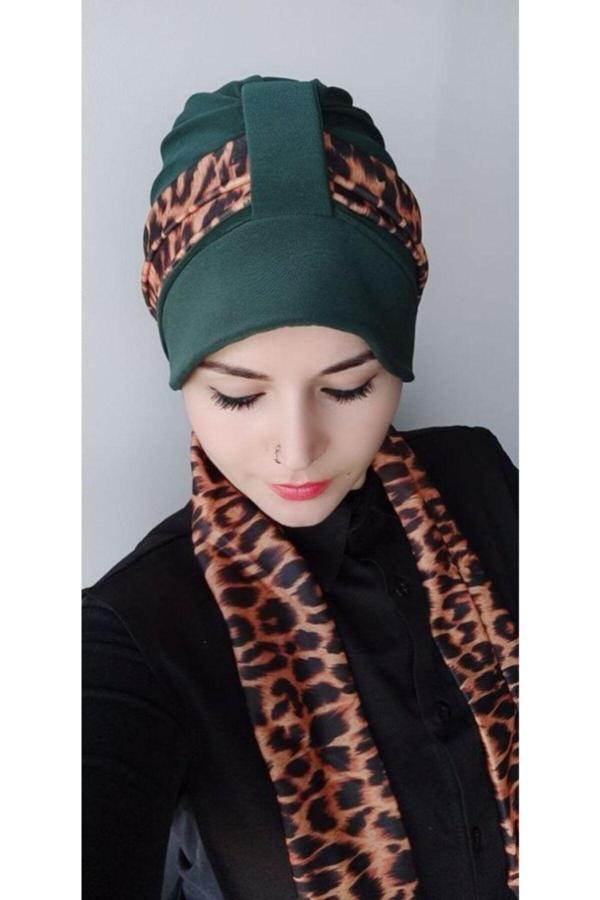 Bav Butik Ayvitrin Leopar Atkılı Bone Zümrüt - Image 1