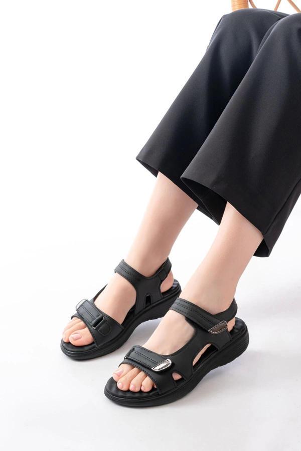 DM-363  Siyah Baret Cırtlı Dikişli Günlük Kadın Sandalet - Image 1