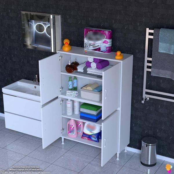 Modilayn OHBE 95x138x32,5 cm Ekstra Düzen İçin Kullanışlı 4 Kapak 4 Bölmeli Banyo Mutfak Dolabı - Image 1