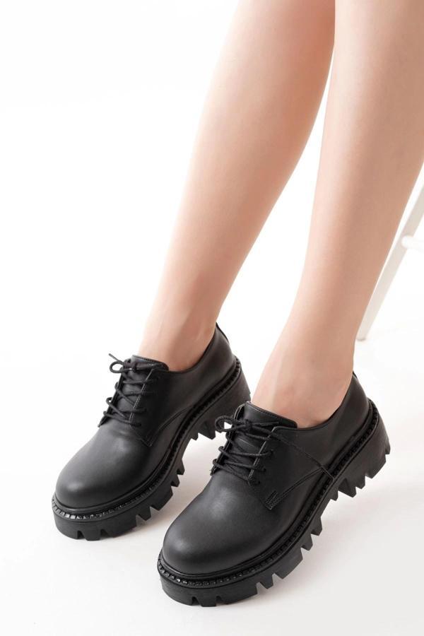 868-754 Siyah Bağcıklı Günlük Yüksek Tabanlı Loafer Ayakkabı - Image 1