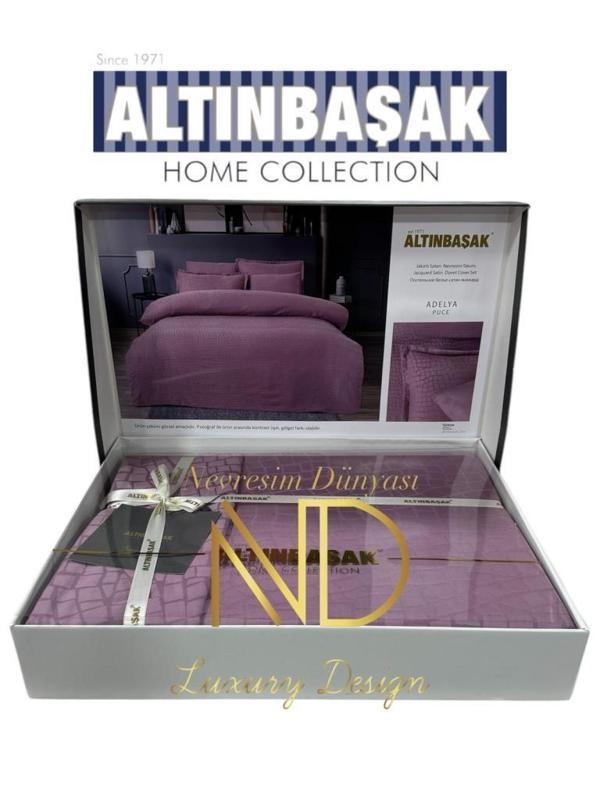 Altınbaşak Jakarlı Saten Çift Kişilik Nevresim Takımı Adelya Puce - Image 1