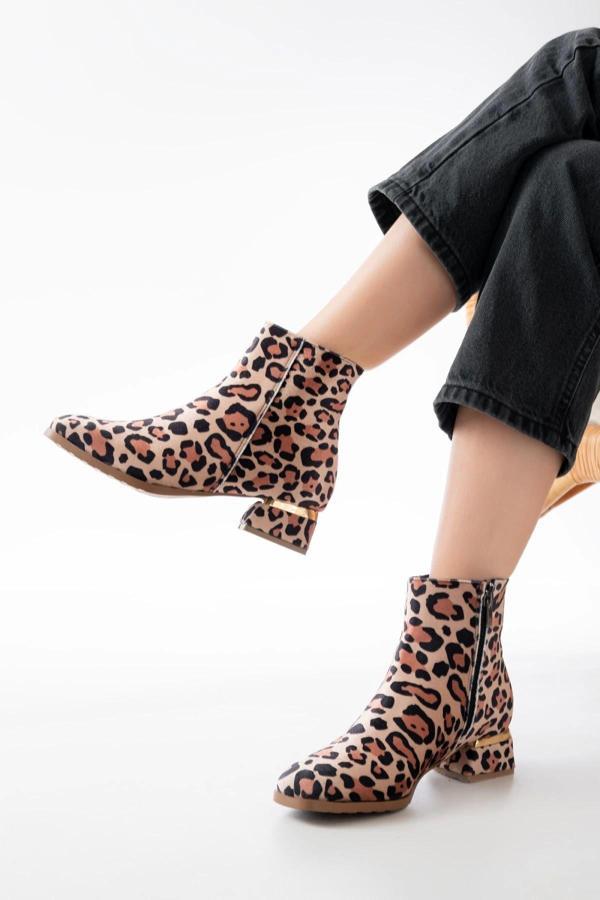 RM-500 Leopar Topuklu Fermuarlı Günlük Kadın Bot - Image 1