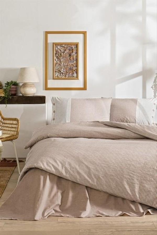 Özdilek Çift Kişilik Ranforce Nevresim Takımı Natural Line Somon - Image 1