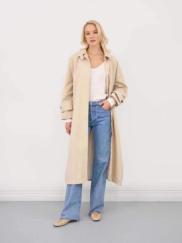 Oversize Düğmeli Trençkot Bej - Image 1