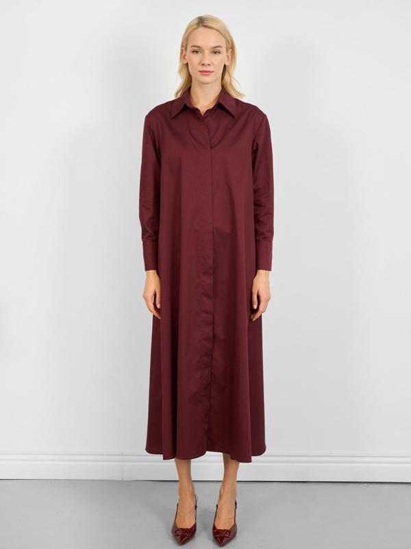 Poplin Oversize Uzun Gömlek Elbise Bordo - Image 1