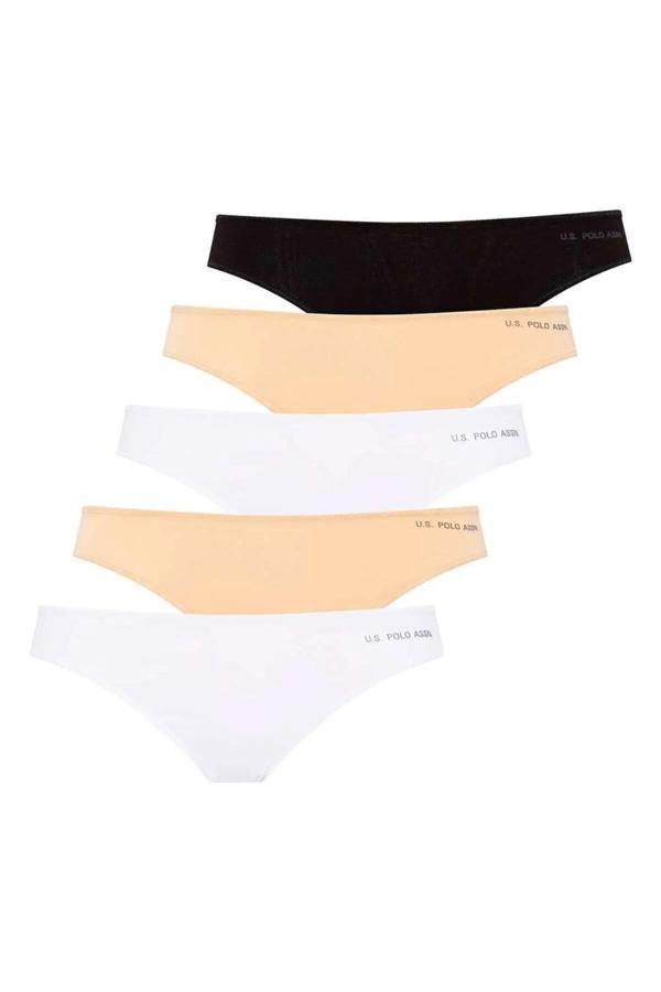 U.S. Polo Assn. Kadın 5'li Tanga (Siyah-Beyaz-Ten-Beyaz-Ten) - Image 1