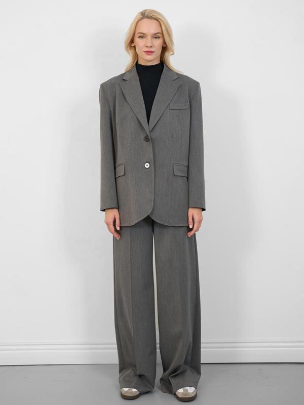 Oversize Düğmeli Blazer Ceket Gri - Image 1