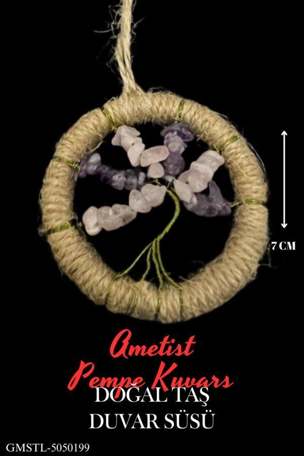 Sertifikalı Ametist Pembe Kuvars Doğal Taş El Yapımı Duvar Süsü & Araba Süsü & Kapı Süsü - Image 1