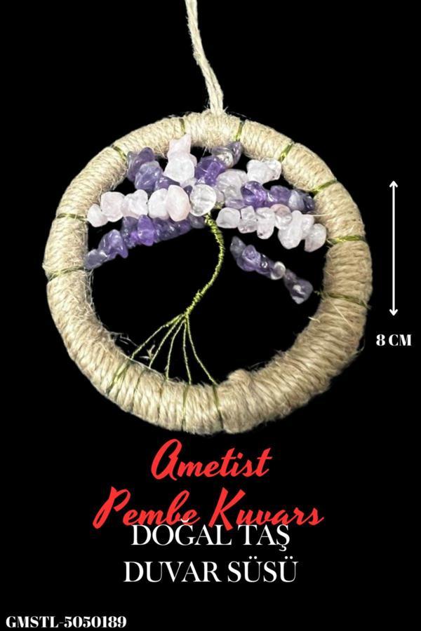 Sertifikalı Ametist Pembe Kuvars Doğal Taş El Yapımı Duvar Süsü & Araba Süsü & Kapı Süsü - Image 1