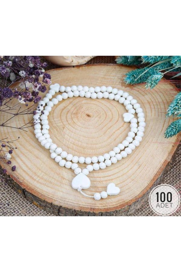 Nurdan Keskin Kalp Işlemeli Kokulu Tesbih Beyaz - 100 Adet  - Image 1