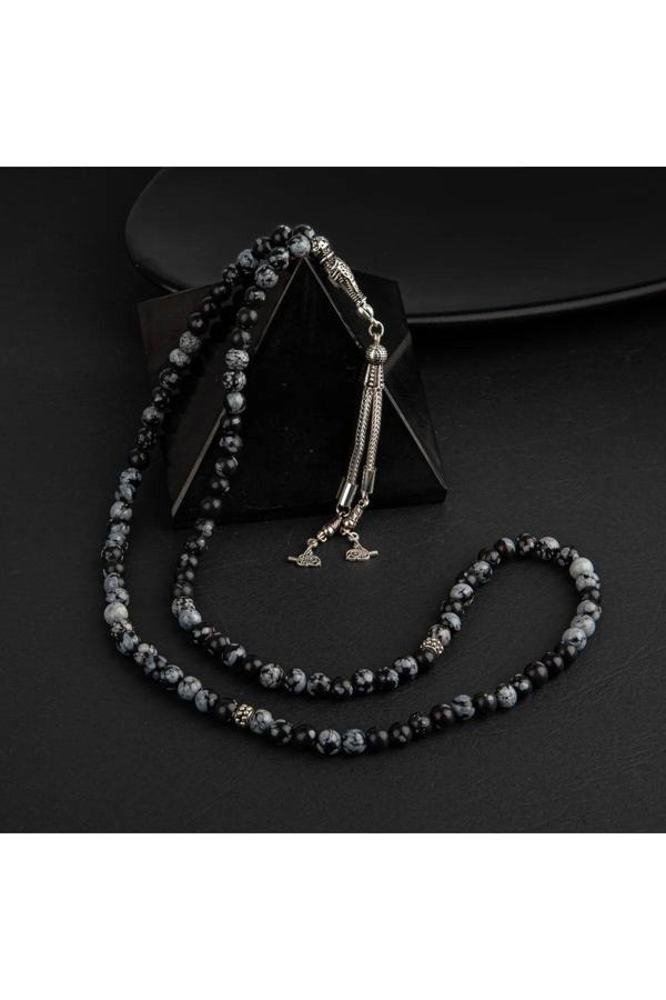 Sertifikalı Karlı Obsidyen Doğal Taş Tesbih 99luk 6mm - Image 1
