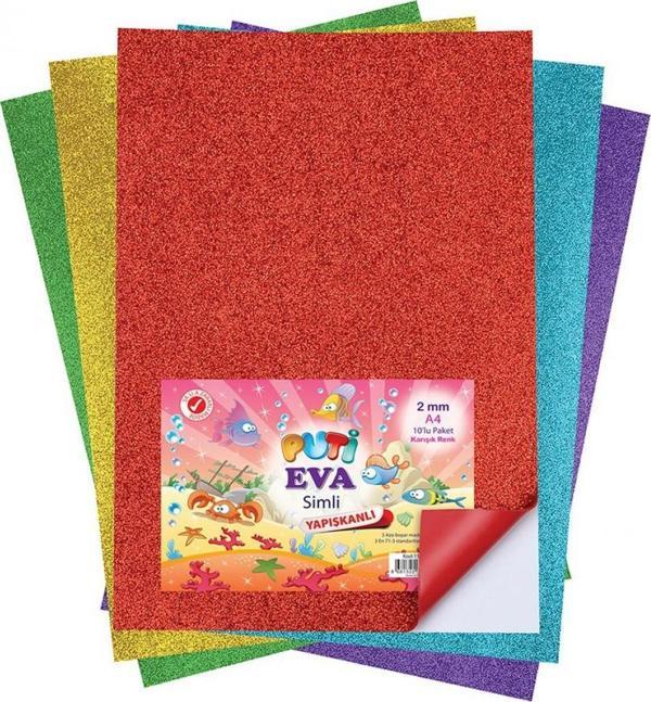 Puti A4 Simli Yapışkanlı Eva 10 Lu Karışık Renk Paket - Image 1