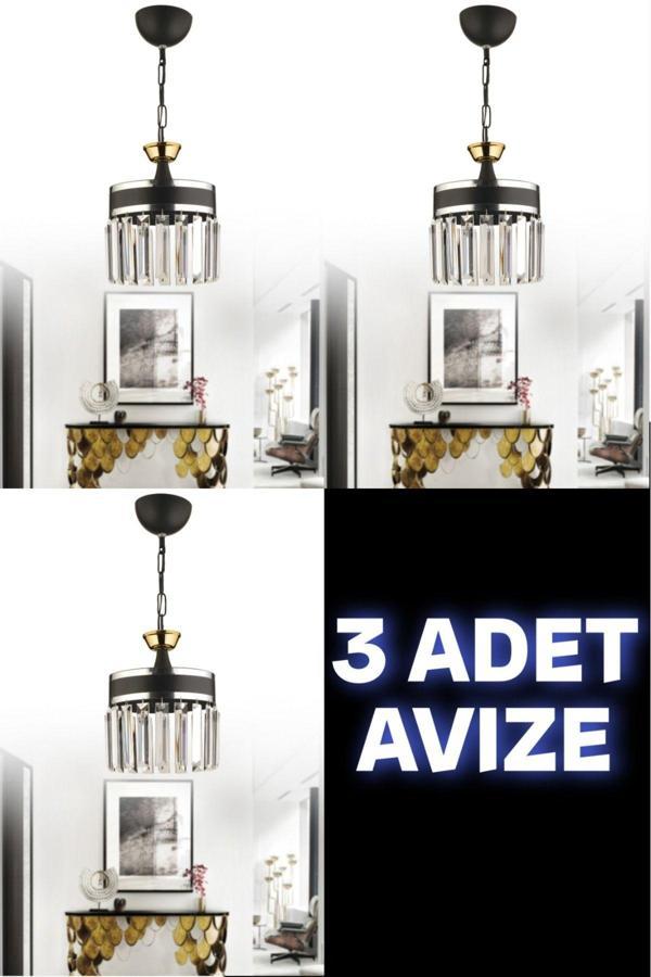 ERVA  3 ADET TEKLİ AVİZE KRİSTAL TAŞLI - Image 1