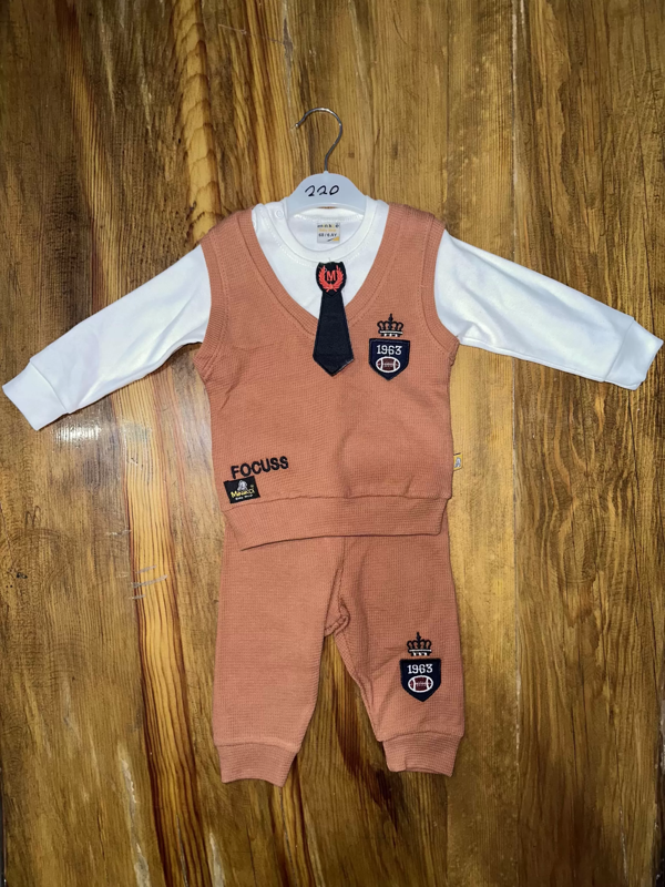 6-24 aylık kravatlı üçlü takım kahve - Image 1