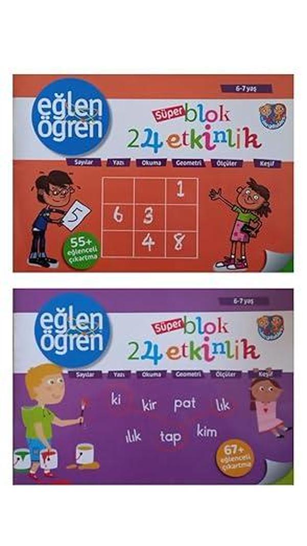 6-7 Yaş Çocuklar İçin Eğlen Öğren Süper Blok 24 Etkinlik-Çıkartmalı 2 Kitap - Kopernik Çocuk - Image 1