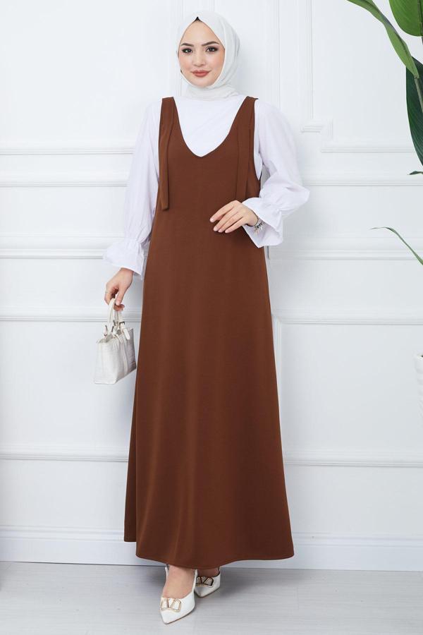 Nehir Örme Jile Elbise Kahverengi HM2389 - Image 1