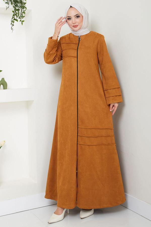 Asimetrik Nervür Detaylı Süet Ferace Taba HM2545 - Image 1