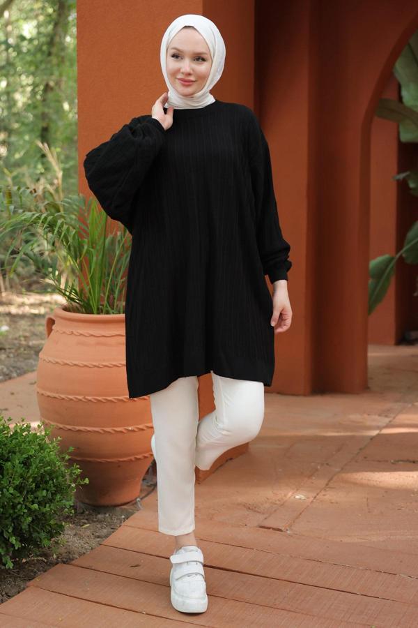 Balon Kol Triko Tunik Siyah HM2519 - Image 1