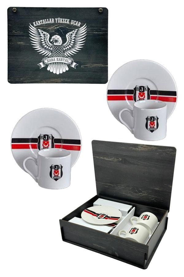 Beşiktaş Orijinal Lisanslı 2'li Fincan Takımı Hediyelik Ahşap Kutulu - Image 1