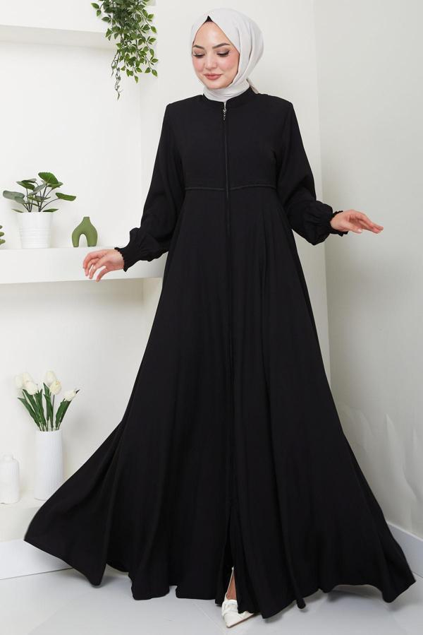 Kolu Gipeli Nakış Detaylı Mevlana Ferace Siyah HM2484 - Image 1