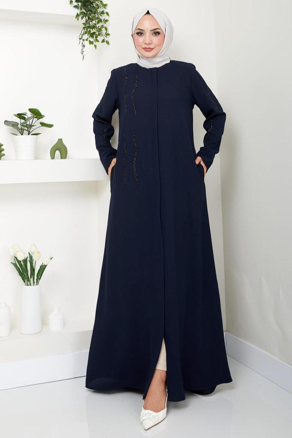 Sevgi Taşlı Ferace Lacivert HM2481 - Image 1