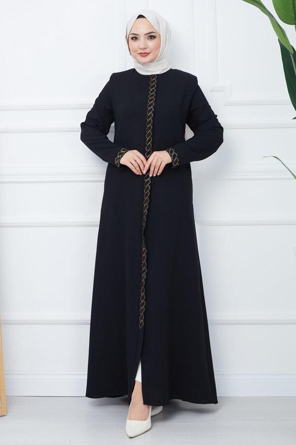 Gizem Taşlı Ferace Siyah HM2358 - Image 1