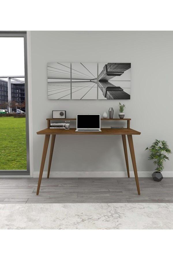 Vivonty Masif Ofis Çalışma Masası 110X75 Doğal Ahşap Tek Raflı Ağaç Ayak Ceviz 07260 - Image 1